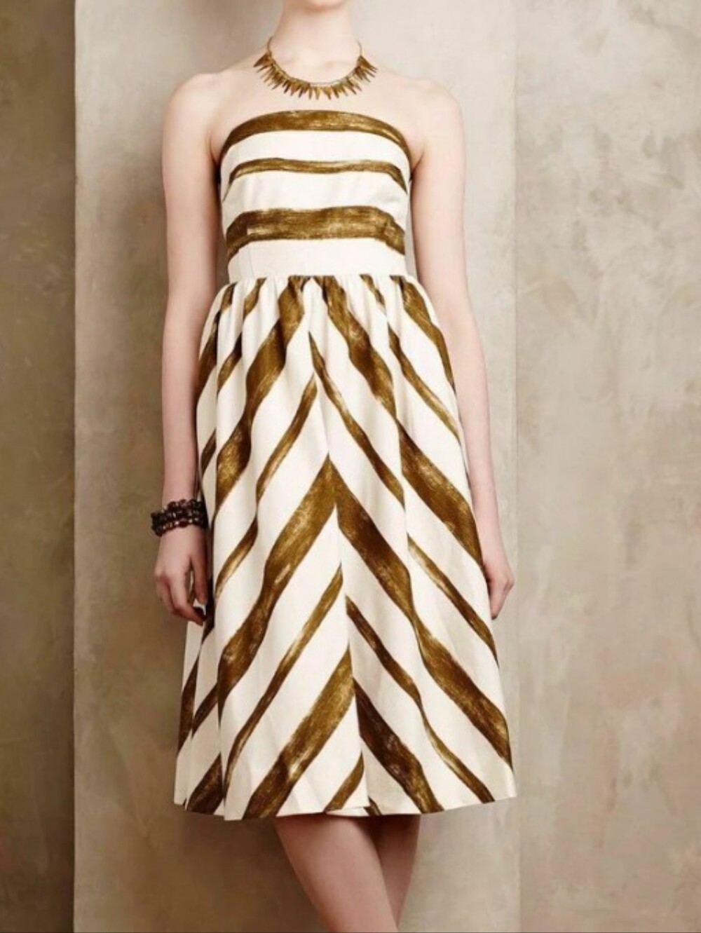 Anthropologie Paint Stripe Strapless Midi Dress Silk Blend Pockets A Line 16